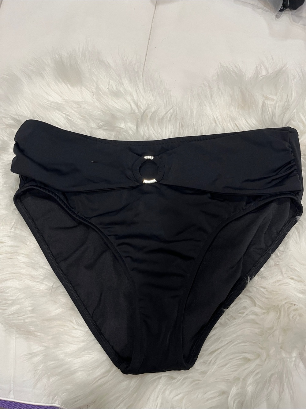 VENUS Mid-Rise Black Bikini Bottom with Center Ring Detail